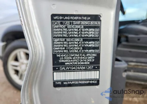 2004 Land Rover Discovery Ii Se from USA, damaged, VIN SALTW19424A841267